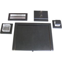 Jacques Adnet Black Leather Desk Set