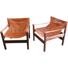 Brazilian Rosewood and Leather Chairs