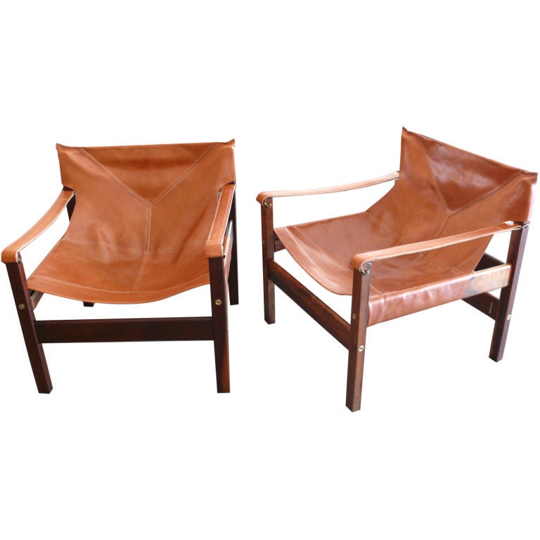 Brazilian Rosewood and Leather Chairs