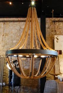 erin martin original.  dramatic rope chandelier with inset lighting. metal frame