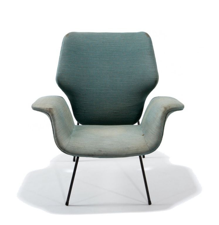Made in tiny numbers (around 60 were produced in all) by the Paramount Furniture Co., this virtually experimental chair by Alvin Lustig is known mainly from photographs.  Its historical significance was secured when it was included in the celebrated