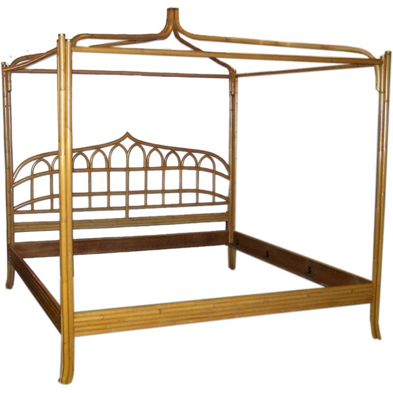 Vintage Rattan Canopy Bed