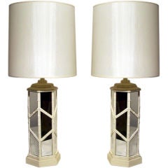 Pair of Faux Bamboo & Mirror Lamps