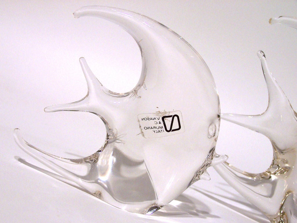 Blown glass fish by V Nason & Company, Murano, Italy.  Label. Priced for the pair. ***Contact/Shipping Information: AOL (American Online) users may experience difficulties sending emails to us or receiving emails from us. If you have made an inquiry