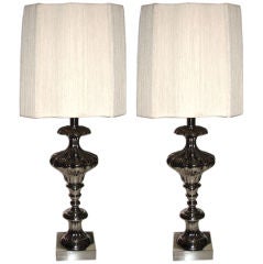 Monumental Pair of Rembrandt Nickel Table Lamps