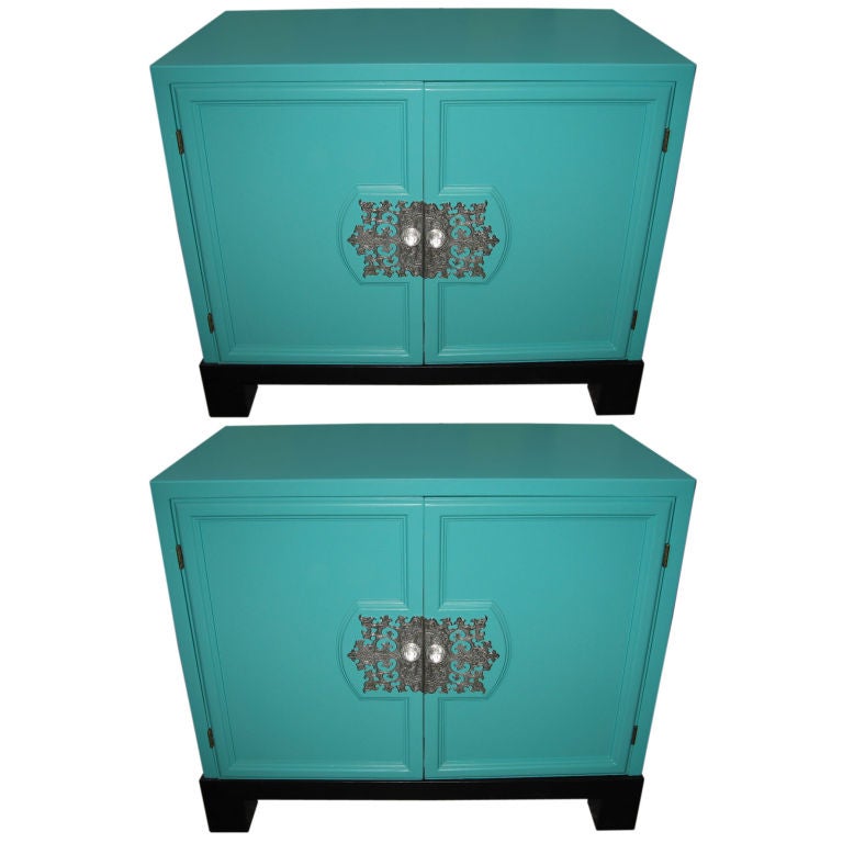 Pair of Hollywood Regency Style Night Stands in the Asian Taste