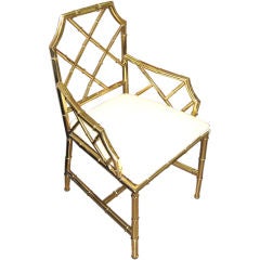 Maison Jansen Solid Brass Faux Bamboo Armchair
