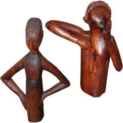 PAIR OF CARVED  WOOD SCULPTURES BY LOUISE KRUGER