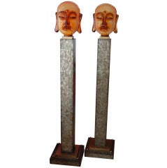 " OVER THE TOP " PAIR OF BUDDHA  HEAD FLOOR LAMPS