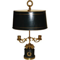 CHIC BOUILLOTTE   BRONZE AND TOLE  PAINT TABLE LAMP