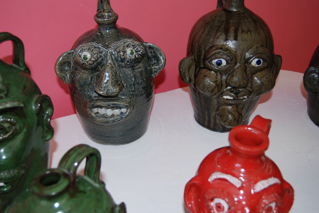 Glazed GREAT COLLECTION OF SOUTHERN FOLK ART FACE JUGS