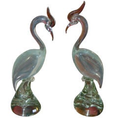 GRACEFUL PAIR OF VINTAGE MURANO GLASS BIRD SCULPTURES