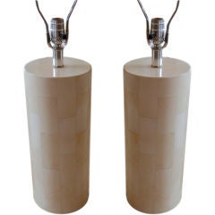 CHIC  PAIR OF PARCHEMENT/GOATSKIN TABLE LAMPS