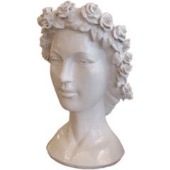 Dramatic White Lacquered Resin Bust as Planter