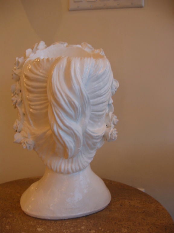 Dramatic White Lacquered Resin Bust as Planter In Good Condition In North Miami, FL