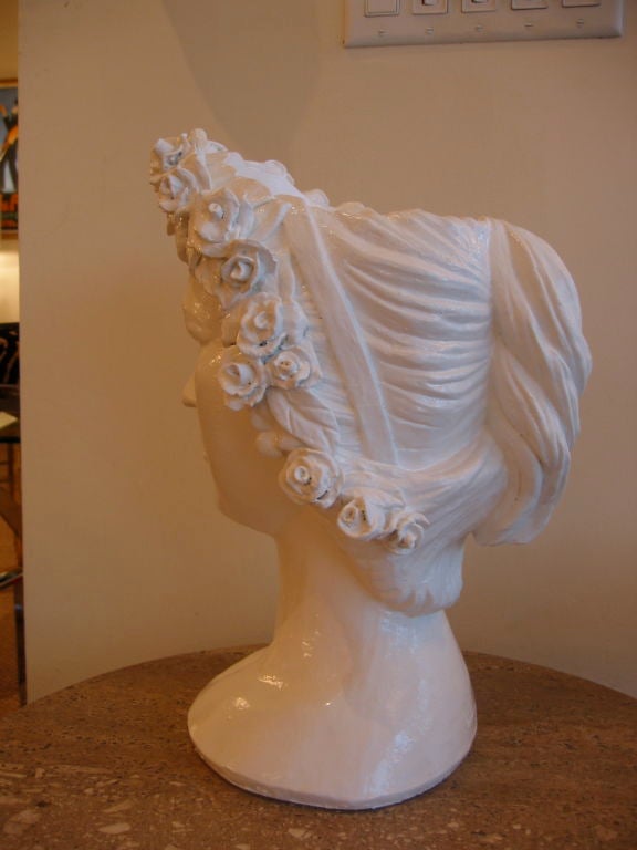 20th Century Dramatic White Lacquered Resin Bust as Planter