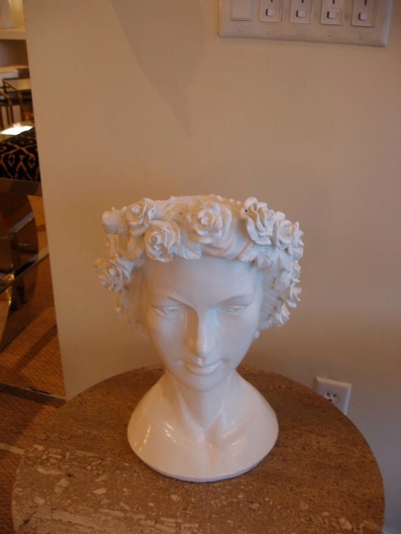 Dramatic White Lacquered Resin Bust as Planter 1