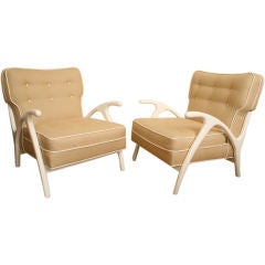 Vintage Ultra Chic Pair White Lacquered Lounge Chairs