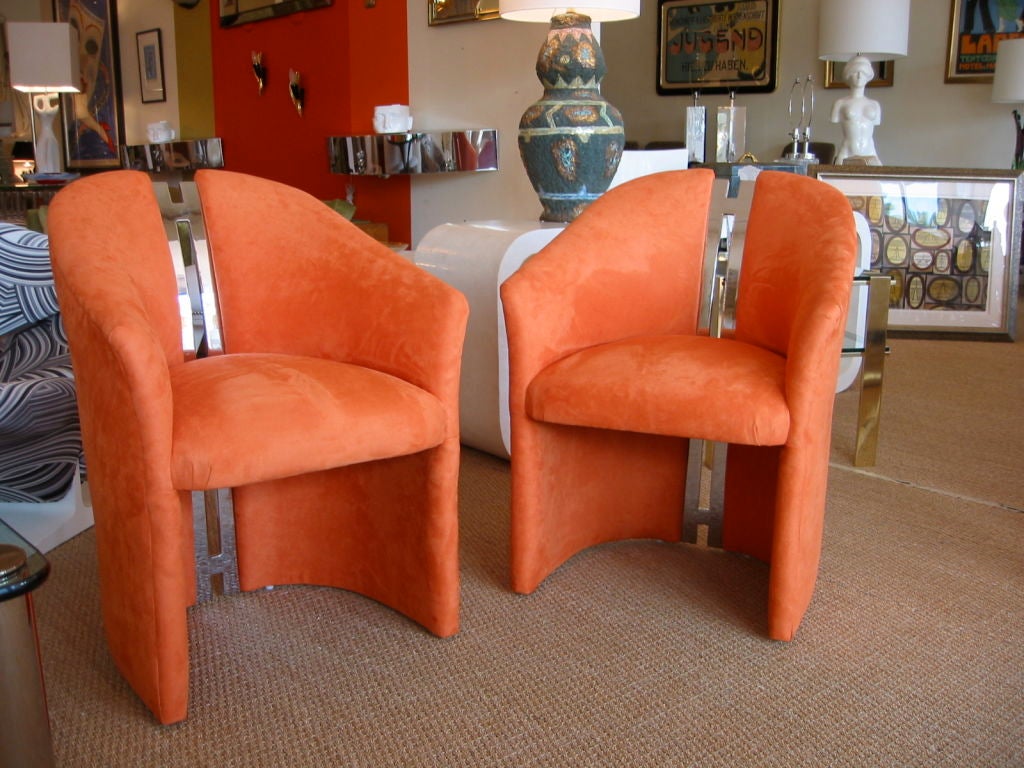 American Pair of Chic Hermes Orange Barrel Chairs