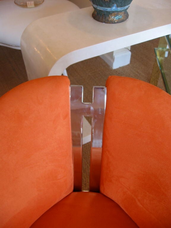 Pair of Chic Hermes Orange Barrel Chairs In Excellent Condition In North Miami, FL