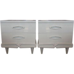 Pair Sculptural White Lacquered Night Stands