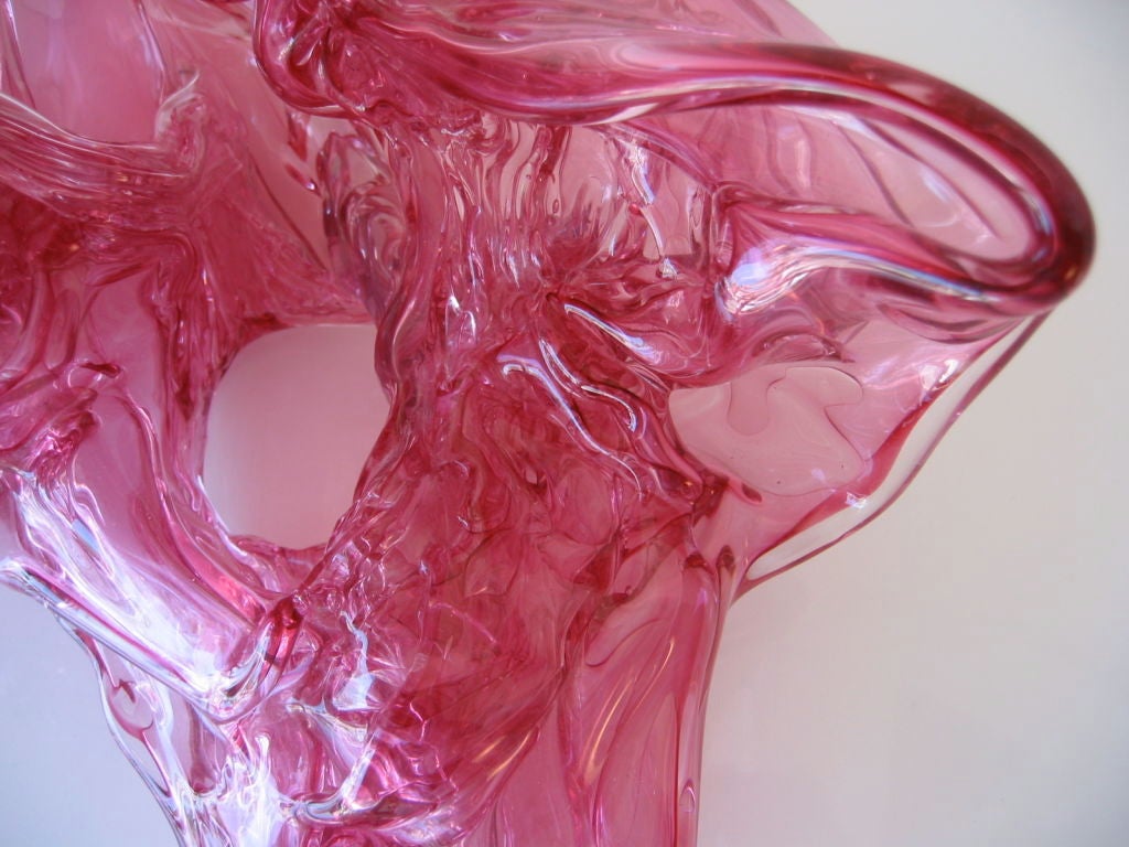 Shimmering Swirled Ruby Glass Sculpture by Peter Greenwood