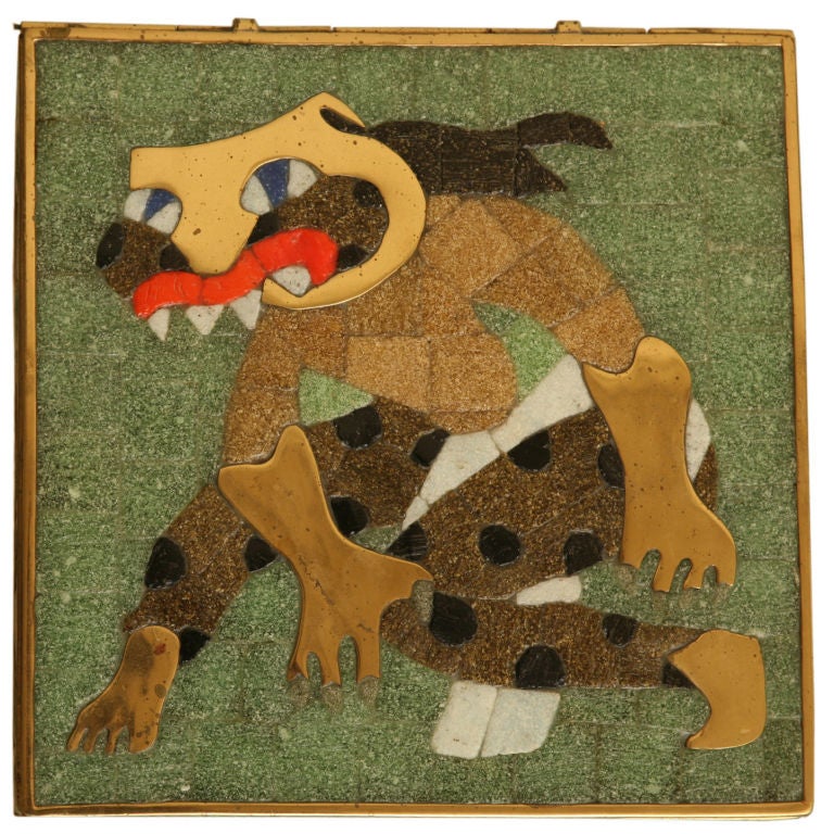 Rare Hand Wrought Glass Mosaic 
Brass Box Attr. Salvador Teran