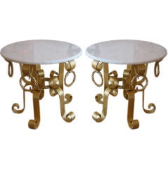Fantastic Pair Of Vintage Italian Gold Leaf Gilded Iron & Marble Top End Tables 4