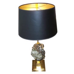 A Massive Pyrite Rock Table Lamp Mounted on Bronze Frame