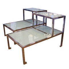Pair of Two-Tier Glass and Chrome Side Tables