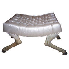 Italian Hoofed Bench In Polychrome Wood & Leather