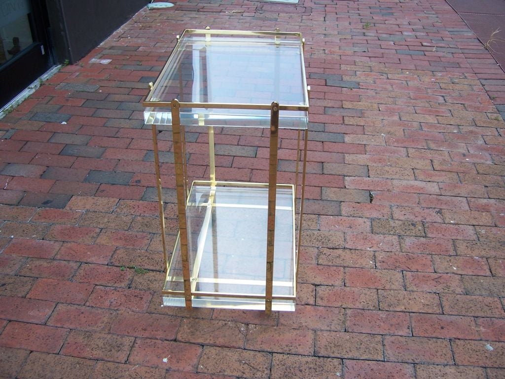 Karl Springer Bar Cart in Polished Brass and Lucite