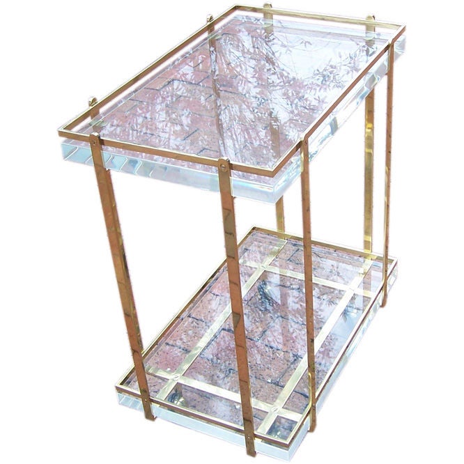 Karl Springer Bar Cart in Polished Brass and Lucite