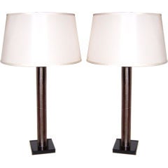 Pair of Signed Two-Toned Murano Glass Column Lamps