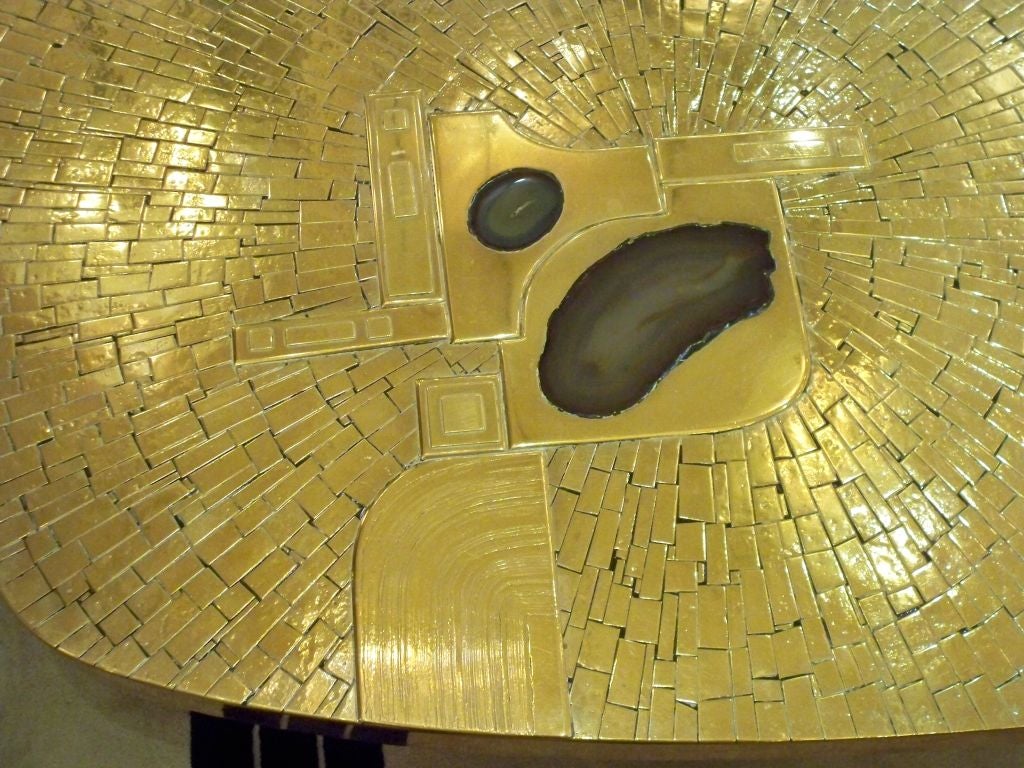 A Large Cocktail Table in Gilt Brass and Agate by Fernand Dresse