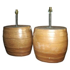 Antique Pair of English Ceramic Barrel Lamps