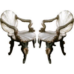 Antique Pair of Italian Venetian Silver Gilt 19thC Grotto Arm Chairs