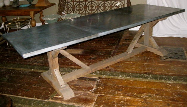 Belgian Zinc Top Trestle Dining Table In Excellent Condition In New York, NY