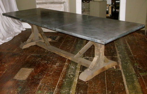 19th Century Belgian Zinc Top Trestle Dining Table
