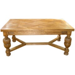 1920's English Jacobean Bleached Oak Extended Dining Table