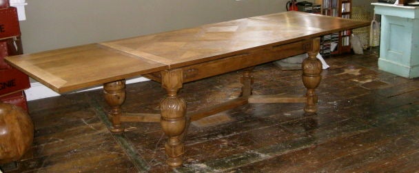 20th Century 1920's English Jacobean Bleached Oak Extended Dining Table