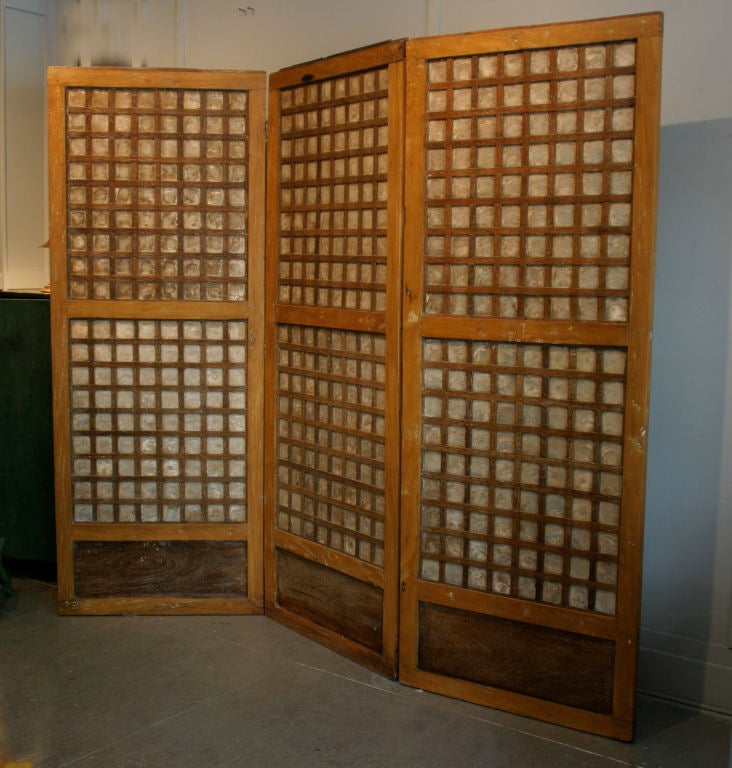 1940's Artist Created Three Part Screen.  Each panel is unique translucent and individually crafted