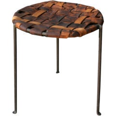 Woven Leather and Iron Stool