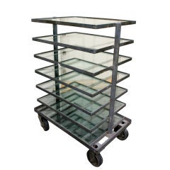 Pair Industrial Iron and Glass Shelf Units