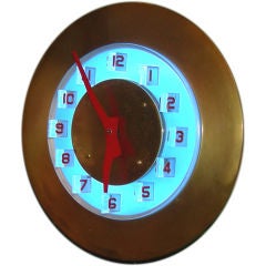Lucite, Brass, and Neon Wall Clock