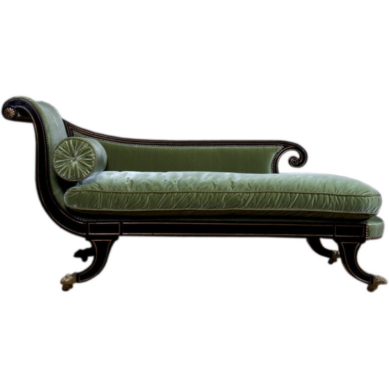 Regency Parcel-Gilt and Ebonized Chaise Lounge