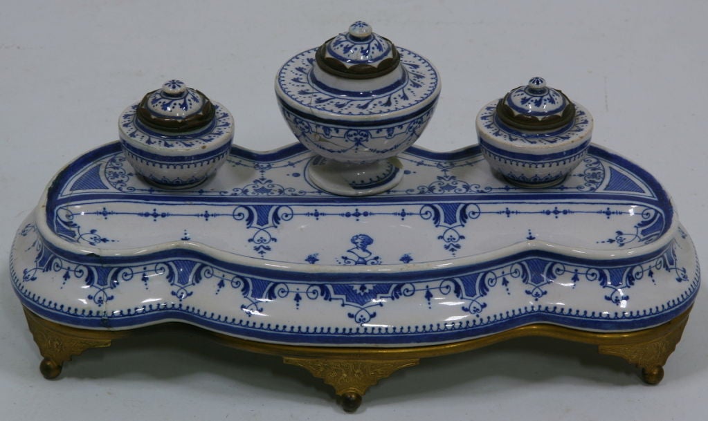 Louis XVI Inkwell Early 19th Century French Faience For Sale