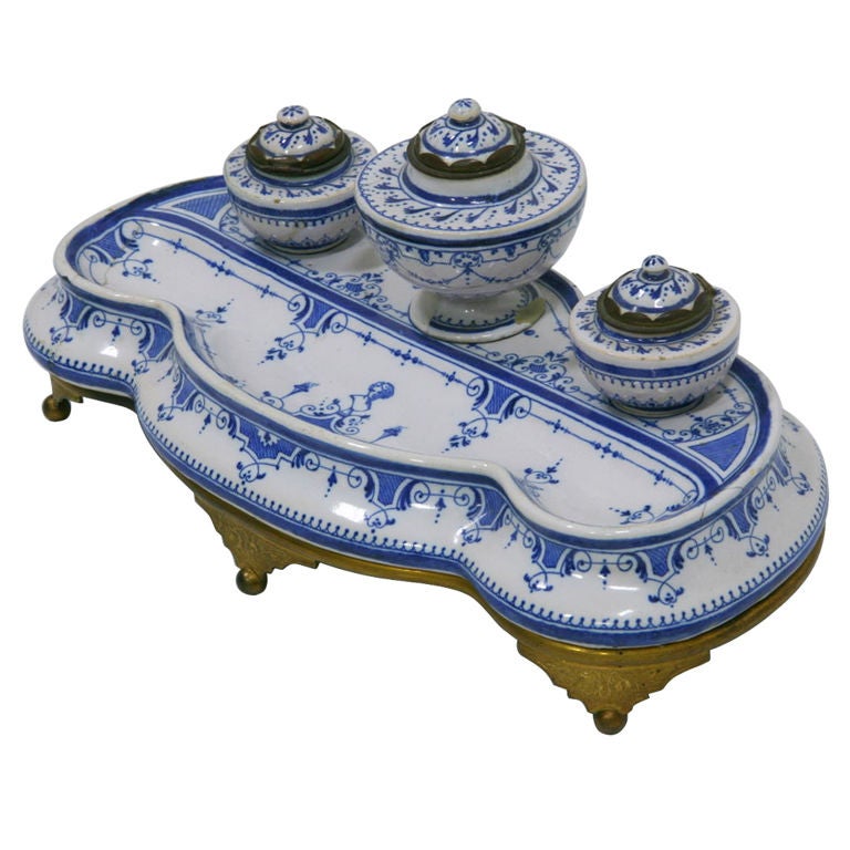 Inkwell Early 19th Century French Faience For Sale