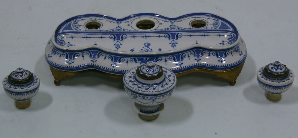 Inkwell Early 19th Century French Faience For Sale 1