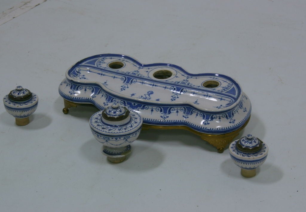 Inkwell Early 19th Century French Faience For Sale 2